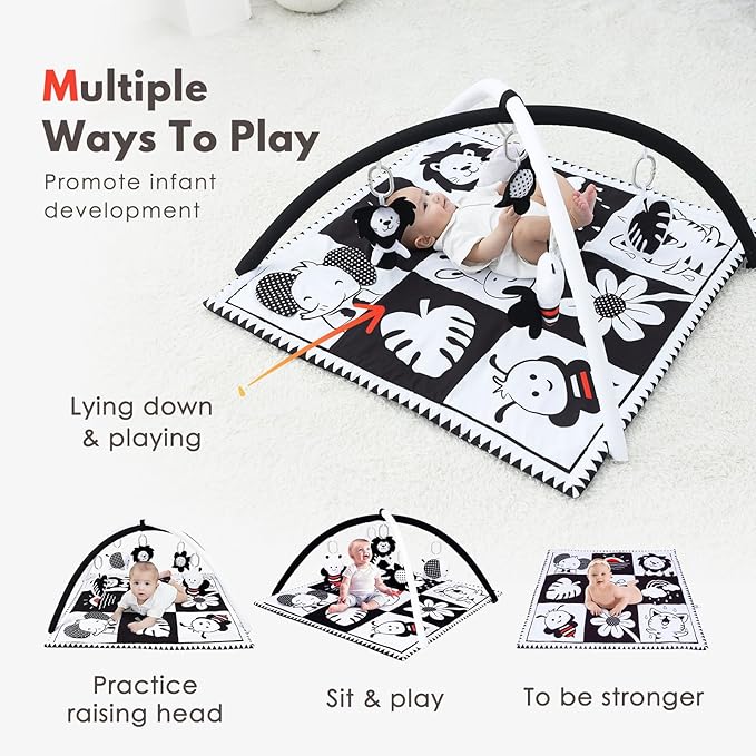 Lovvie & Joy Baby Play Activity Gym Tummy Time Mat for Infant,Baby Gyms & Playmats for Babies 0 to 3 6 9 12 Months with 5 Toys for Early Sensory Exploration and Motor Skill Development