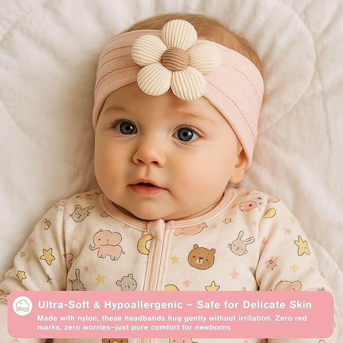lucdnc 6 Pcs Baby Girls' Headbands Gifts for Newborn Infant Toddler Handmade Soft Comfortable Elasticity Nylon Baby Flower Hairbands Essentials Accessories