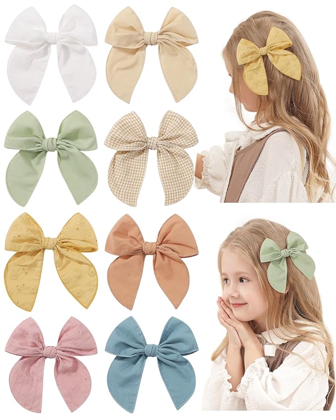 doboi 8PCS Baby Girls Hair Clips Fable Hair Bows Cotton Linen Bows for Girls Hair Accessories for Baby Toddlers Kids Child