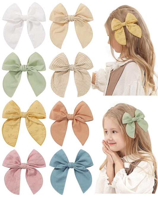 doboi 8PCS Baby Girls Hair Clips Fable Hair Bows Cotton Linen Bows for Girls Hair Accessories for Baby Toddlers Kids Child