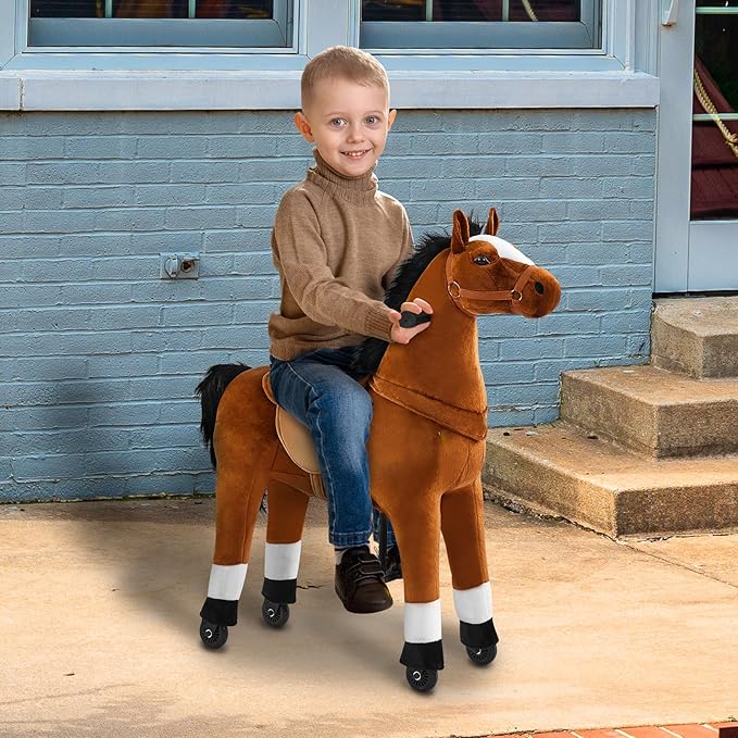 Ride on Horse Toy for Kids Riding Horse Pony Rider Mechanical Cycle Walking Action Plush Animal for 6 to 14 Years, No Battery or Electricity,Max Load 187 LBS, Large Size