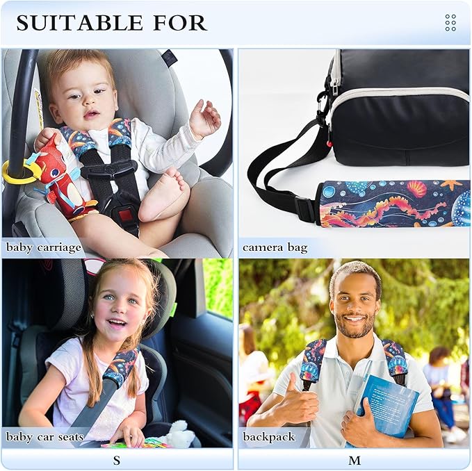 CHIFIGNO Colorful Jellyfish and Starfish Seat Belt Cover Universal Seatbelt Pads Pack of 2 Car Seat Shoulder Protector Protect Your Neck and Shoulder