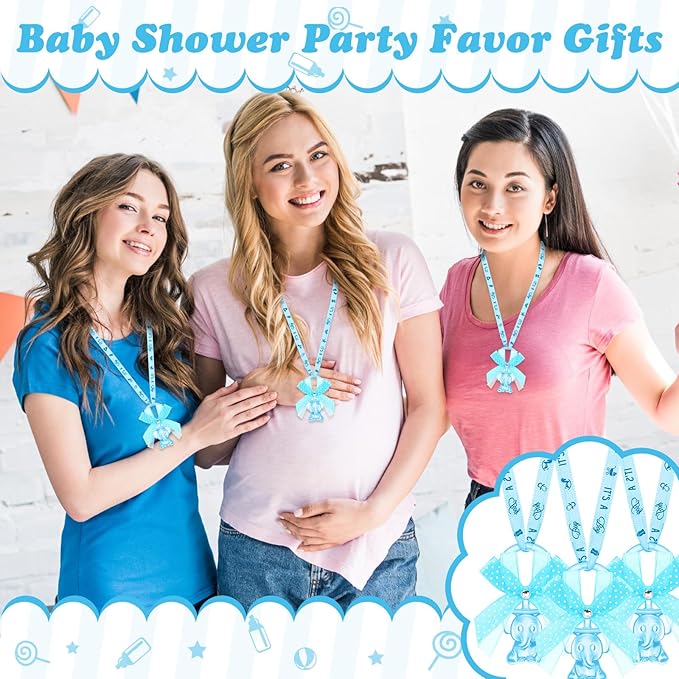Tondiamo 60 Pcs Baby Shower Pacifiers Elephant Necklace Acrylic Baby Shower Party Favors with Cute Rhinestone Bows for Gender Reveal Party Decoration Table Scatter(Blue)