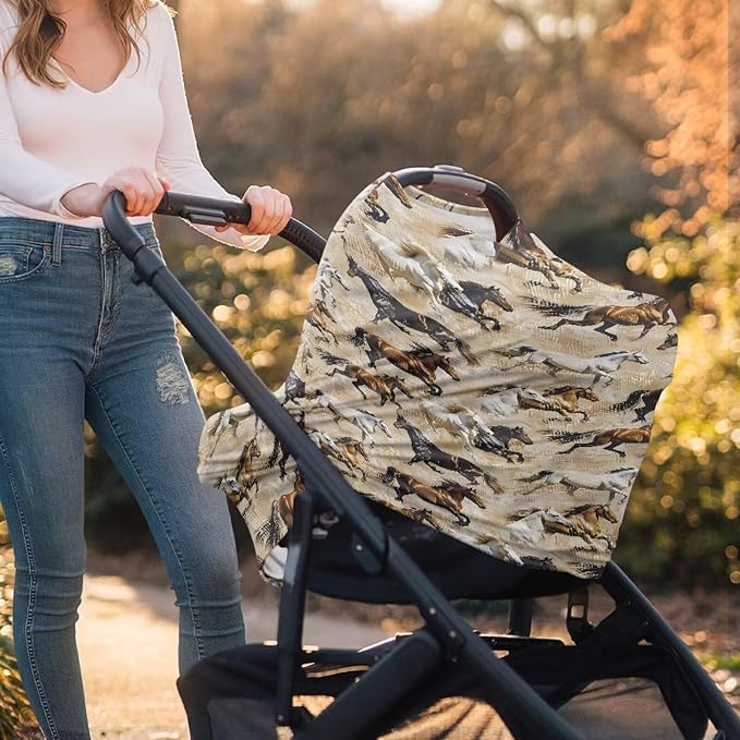South Western Horse 5-in-1 Cover Added Privacy for Breastfeeding, Baby Car Seat, Carrier, Stroller, High Chair, Shopping Cart, Lounger Canopy - Newborn Essentials, Nursing Top