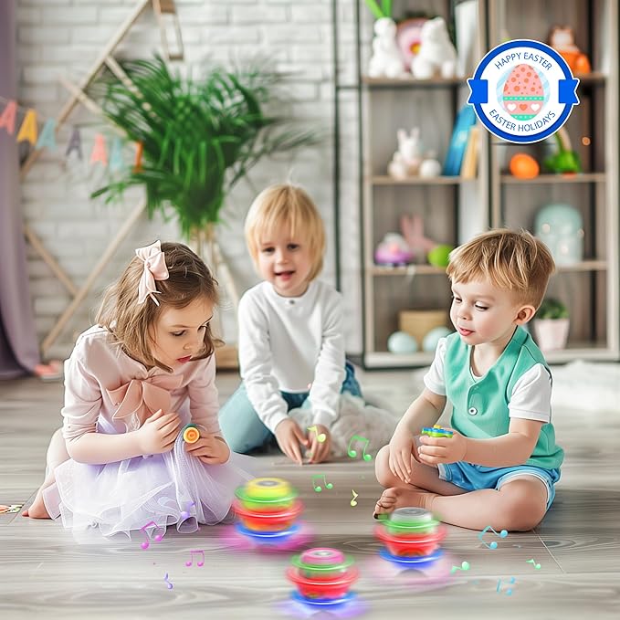 6 Pack Spinning Tops Toys, Lighting & Singing Colorful Eggs, Party Favor Easter Basket Stuffers for Boys & Girls Ages 3-6