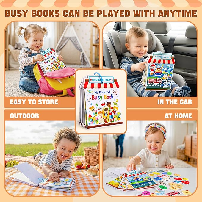 Activity Books for toddlers 1-3, Montessori Felt Busy Book for Toddlers, Educational Sensory Toys for Baby 1+, Preschool Learning Busy Board, Color Sorting Toys for Boys and Girls Birthday Gifts