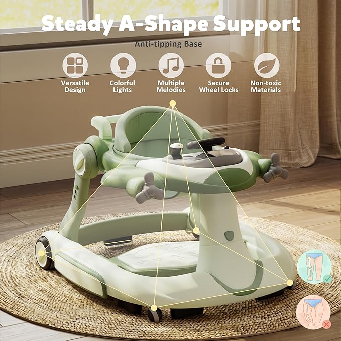 Todefull 7-in-1 Baby Walker with Wheels, Anti-Slip Base, Speed Control, 3 Level Adjustable Height with Music & Lights Box, Foldable Walkers for Babies 6-12 Months, Boys & Girls
