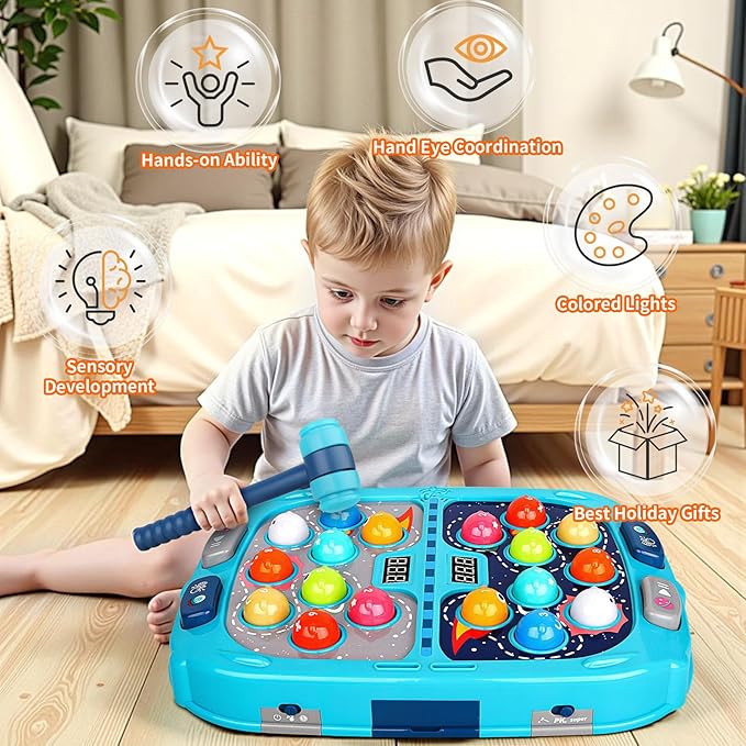 WAYKEE Whack a Game Mole, Toys for 3 4 5 6+ Year Old Boys Girls, Whack a Game for Kids, Gifts for 3-12 Year Old Boys Girls, Interactive Educational Toys with Double Hammers Sound and Light