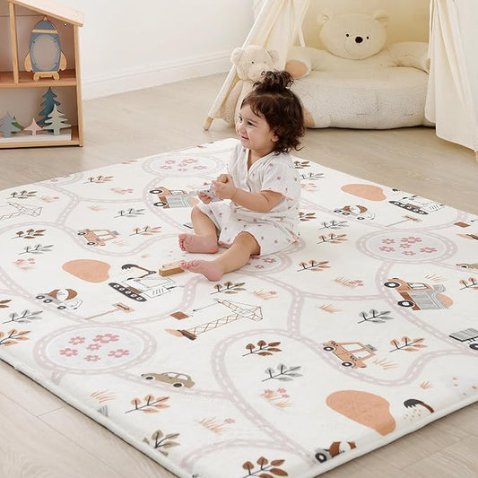 1.3" Thick Educational Baby Floor Play Mat 50x 50, Basic Padded Memory Foam Mat, Non-Slip Plush Playmat for Nursery Playroom Classroom (Car)