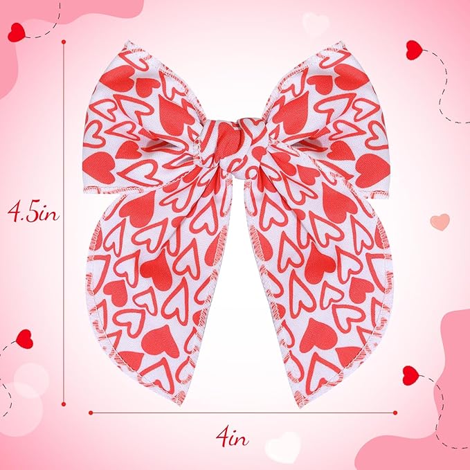CN 7 PCS Valentine's Day Hair Bows for Girls, 4.5 Inch Red Toddler Bows Clips With Heart Love Lip Pattern Hair Accessories for Kids Party Decorations (Type B)