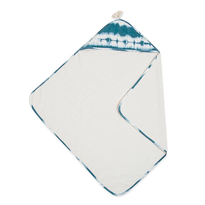 Crane Baby Hooded Towel, 100% Cotton & Terry Cloth Hooded Baby Towels for Boys & Girls, Blue Tie-Dye, 30" w x 30" h, Hooded Baby Beach Towel, Baby Pool Towel, Baby Bath Towel, Hooded Towels for Baby