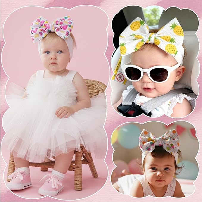 Baby Bow Headbands 3 Pcs Baby Girl Headbands with Bows Soft Nylon Fruit Print Headband Bows for Baby Girls, Newborns, Infants