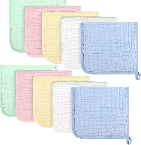 AIDEA Burp Cloths and Washcloths for Baby, Absorbent Cotton Muslin Baby Towels, Large Soft Breathable Newborn Essentials for Boys and Girls, Newborn Essentials, 10 Pack, 20"x10"