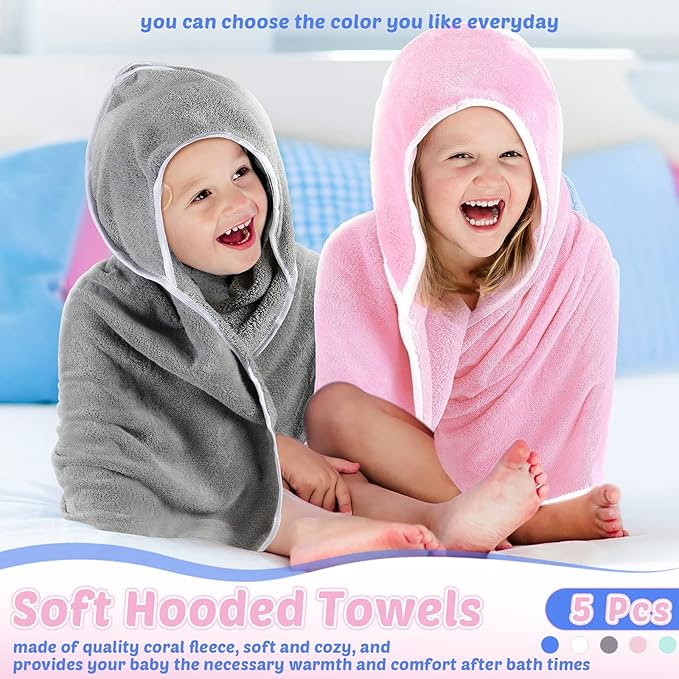 Buryeah 5 Pcs Baby Bath Towel and 15 Count Baby Washcloths Sets, Hooded Towels for Newborns Infants and Toddlers Soft Coral Fleece Toddler for Newborn Boy Girl(Colorful)