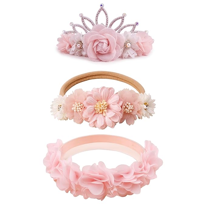 Flower Headband for Baby Girl Elastic Baby Floral Headbands Crown Hairbands Hair Accessories for Kids (090, stretchy size)