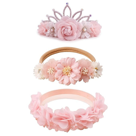 Flower Headband for Baby Girl Elastic Baby Floral Headbands Crown Hairbands Hair Accessories for Kids (090, stretchy size)