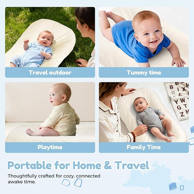 Baby Lounger & Snuggle Nest for Newborn 0-24 Months, Baby Nest Supervised Breathable Cotton for Newborn, Breathable Portable Lounnger for Travel and Home, Cashmere Beige (Lounger Cover Included)