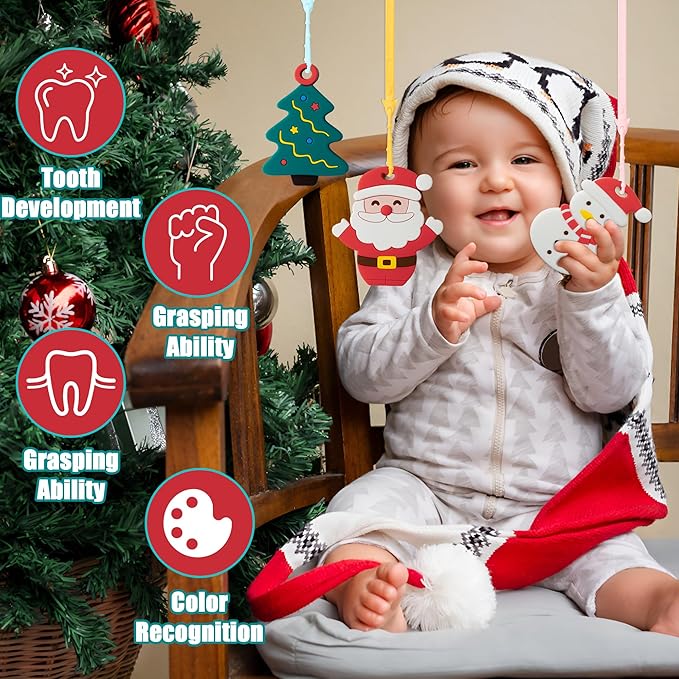 3Pcs Christmas Silicone Teething Toys for Babies - First Christmas Soothe Chew Teether for Infants, Soft Snowman Design for Toddlers - Birthday Gifts for Baby Boys and Girls