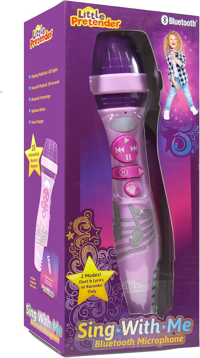 Little Pretender Kids Karaoke Microphone, Voice Changer Toys with 15 Pre-Installed Nursery Rhymes for Toddlers & Kid Age 3-5, Bluetooth Microphones for Singing, Microphone for Ages 3 4 5 6+ Years Old