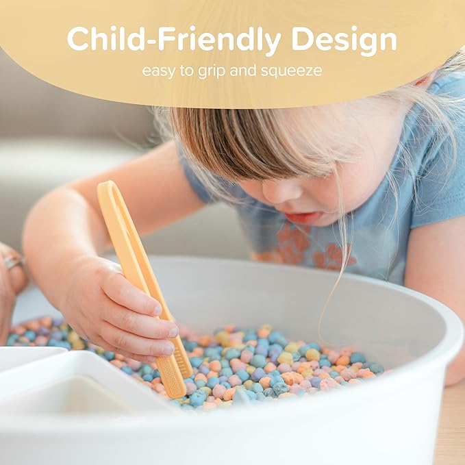 Inspire My Play 3 x Coral Silicone Mini Tongs for Kids - Kids Tweezers for Fine Motor - Small Toddler Tongs - Child Sensory Toys and Accessories