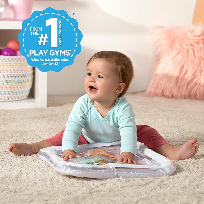 Bright Starts Disney Princess Royal Splash Water Mat with Ariel, Belle, Cinderella & More, Floating Toys, Pink, Newborn Baby Play Mat