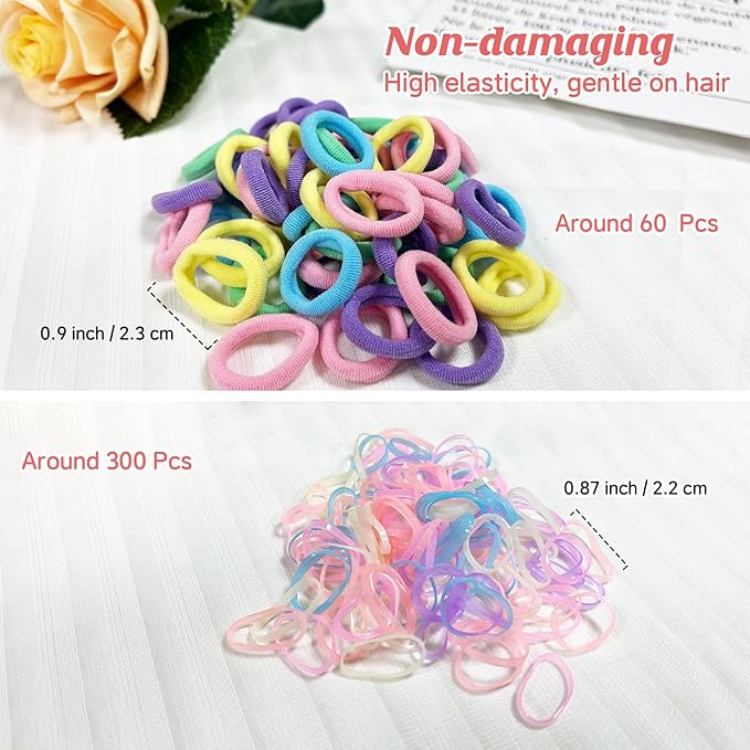 400 Pcs Baby Girls Hair Accessories Set,Baby Girls Hair Ties,Flower Bows Rubber Bands,Hair-friendly Hair Clip,Soft Elastic Hair Bands,Claw Clip(Pink)