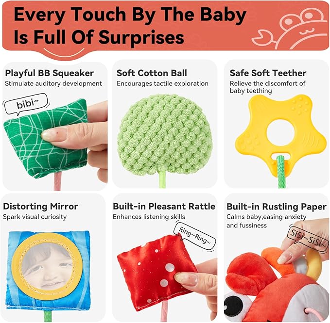 Choco Bear Baby Car Seat Toy, Baby Toys 0-6 Months 0-3-6-12 Months Newborn Toys,Infant Sensory Toy with Rattles & Mirror,Stroller Toys Hanging Toy for Crib, Babies CarSeat Toy,Gift for Baby Boy Girl