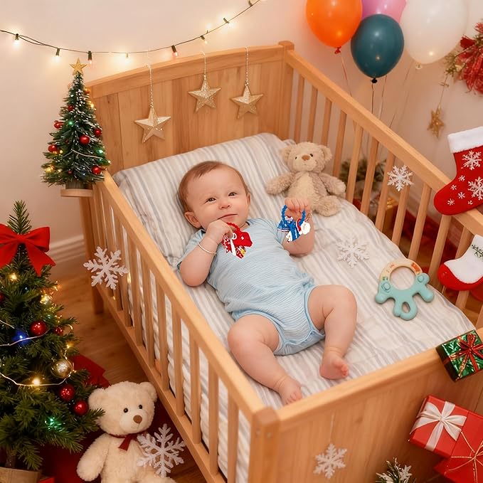 2pcs Christmas Baby Silicone Teether Christmas Tree and Bear Teething Ring Christmas Teething Toys Toddler Teething Chew Toys Gifts or Chritmas Stocking Filler