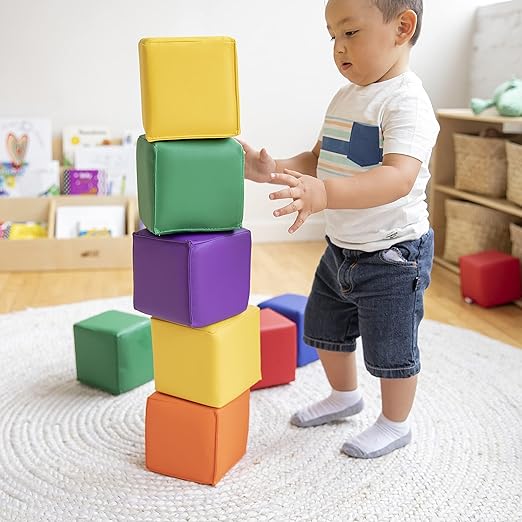 ECR4Kids SoftZone Patchwork Toddler Blocks, Foam Cubes, Assorted, 12-Piece