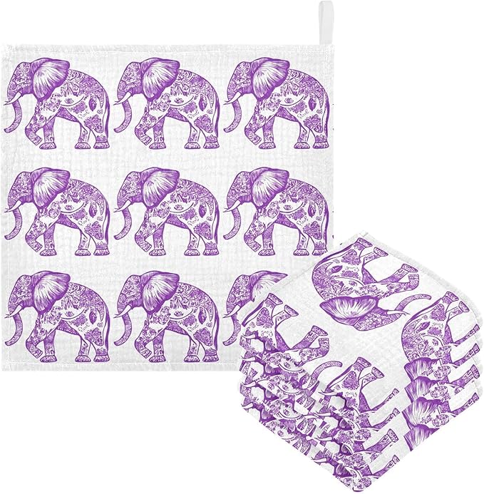 vvfelixl Purple Outline Elephant Baby Burp Cloths Baby Muslin Washcloths for Boys Girls Cotton Babys Face Towel for Newborn Infants Soft and Absorbent 11.8 X 11.8 in, 5 Pack