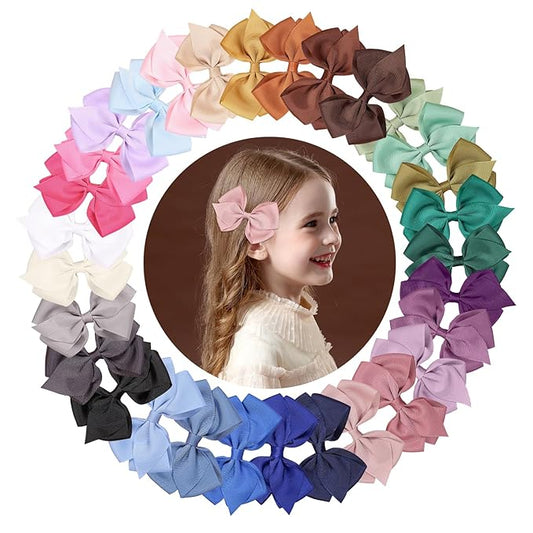 XIMA 30Pcs Grosgrain Ribbon Hair Bows for Girls,Solid Color Alligator Hair Clips,Cute Hair Accessories Set for Toddlers Kids Baby Girls,Hair Barrettes for Daily Wear,School,Party, Birthday Gift
