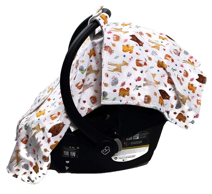 Dear Baby Gear - Baby Car Seat Canopy - Infant Car Seats Covers - Carseat Canopies for Boys & Girls - Toddler Carseat Cover w/Snap Opening (Dainty Forest Animals Nuts and Berries, Light Gray 40"x30")