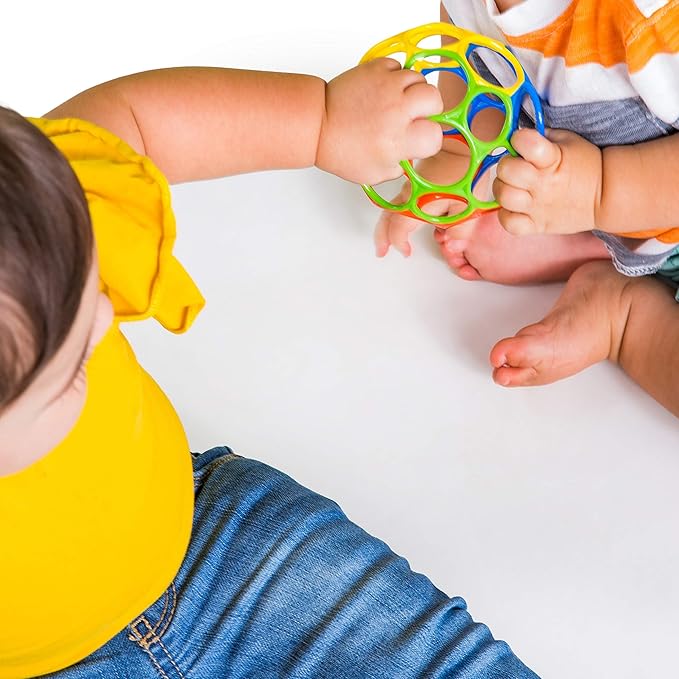 Bright Starts Oball Easy Grasp Classic Ball BPA-Free Infant Toy in Red, Yellow, Green, Blue, Age Newborn and up, 4 Inches