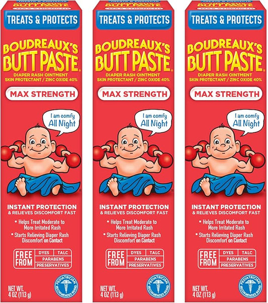 Boudreaux's Butt Paste Maximum Strength Diaper Rash Ointment, 4 Ounce , (Pack of 3)