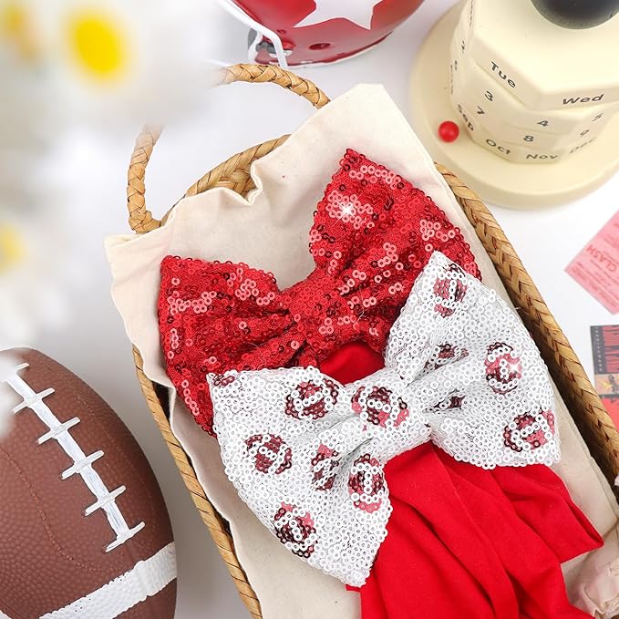 Football Baby Girls Headbands Sequin Glitter Hair Bow for Newborn Infant Toddler Kids Red Baby Head Bows Baby Girl Football Outfit