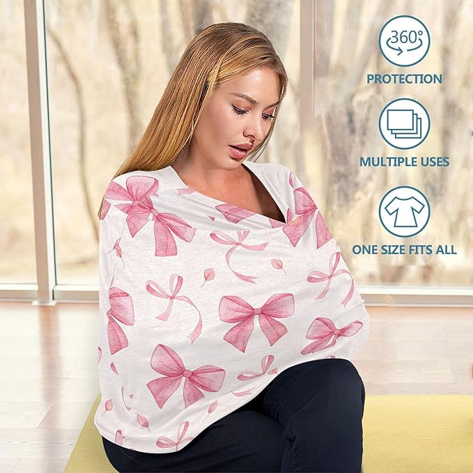 Burbuja Car Seat Cover for Baby, Lovely Bow Car Seat Canopy Nursing Cover for Breastfeeding, Multi-use Car Seat Cover for Infant Newborn Stroller Carrier Shopping Cart