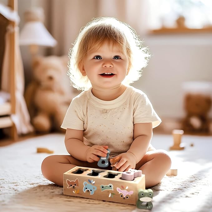 SPEEDY MONKEY Wooden Animal Shape Box for Toddlers 12m+ | Wooden Shape Sorter Toy | Color & Animal Learning Puzzle | Educational Fine Motor Skills Toy for Kids