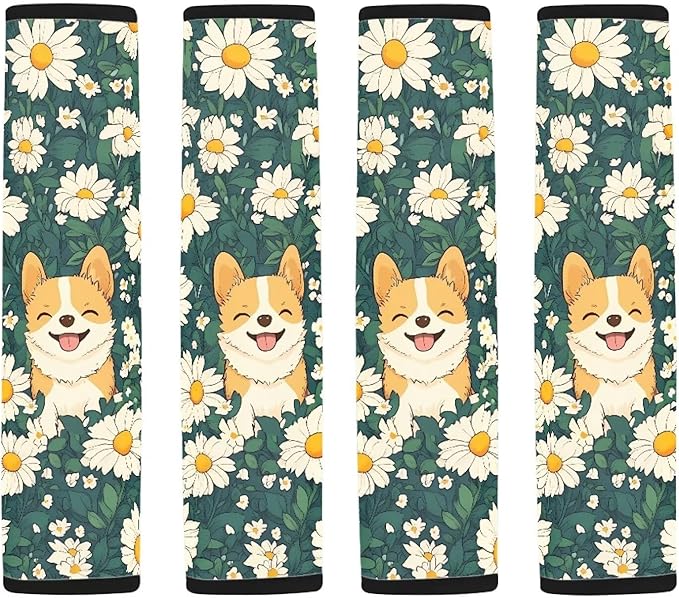 Universal Car Seat Belt Cover Pad,Super Soft Comfortable Shoulder Seatbelt Pads Cushions,Pack of 2 Corgi Print