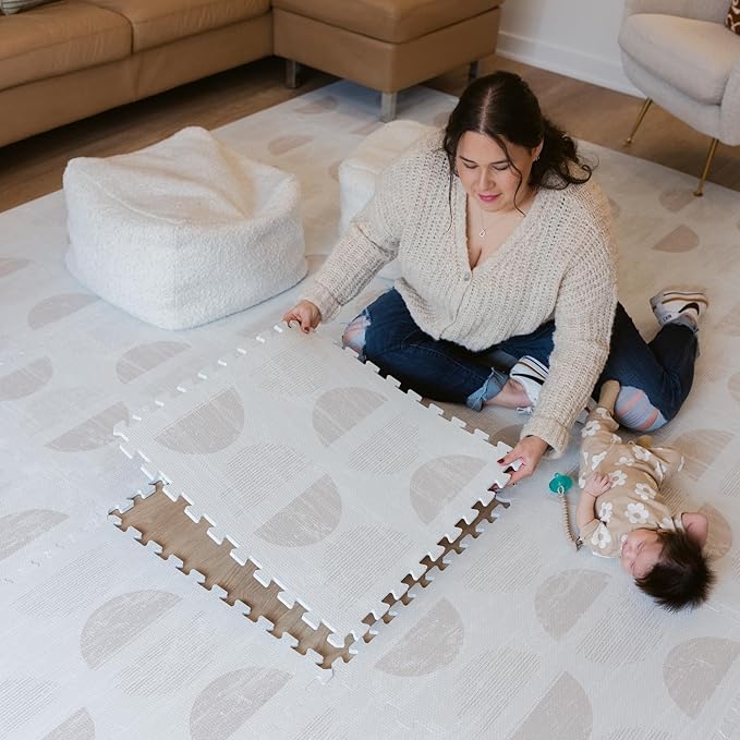Little Landings Baby Play Mat for Floor - Aura Oat (6x6ft) - Premium EVA Foam Play Mat for Babies & Toddlers (Ages 0-5+) Non-Toxic Playmat for Tummy Time, Crawling & Playroom - Stylish & Comfortable