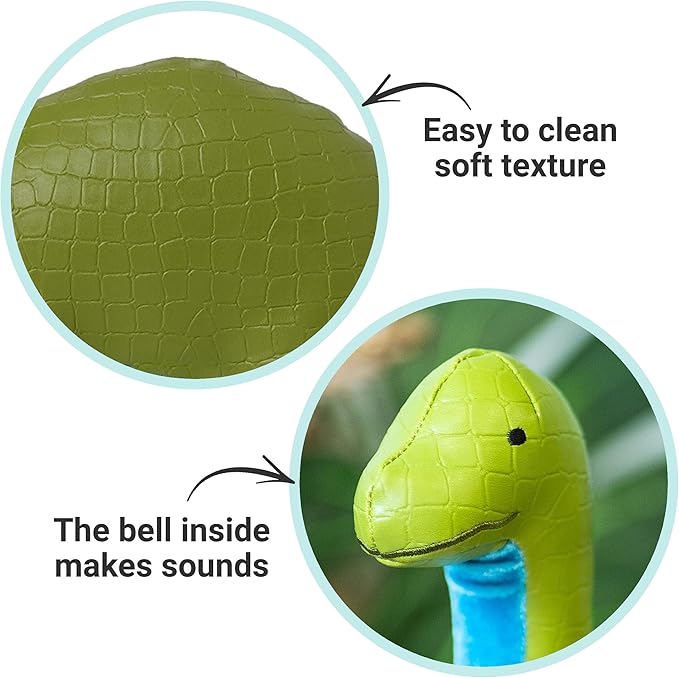 Little Big Friends Dino Friends | Stimulate the Senses with Colors, Textures & a Tinkling Bell | Vegan Leather | Easy to Clean | Hector the Brachiosaurus