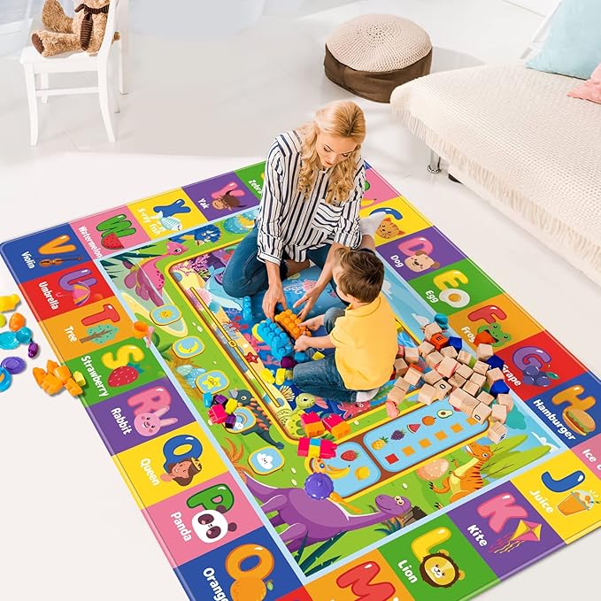 Baby Play Mat for Floor, Playmat Baby Crawling Mats Educational Tummy Time Mats Soft ABC Play Rug for Toddlers Infants Kids Rug for Playroom Classroom(78.7X59 INCH, Style 2)