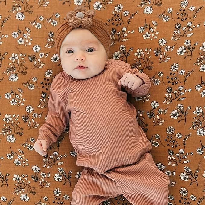 CÉLLOT Baby Flower Headbands Baby Girls Nylon Headbands Baby Essentials Stretchy Hairbands Handmade Hair Accessories for Newborn Infant Toddlers Kids (Pink,Brown,Beige)
