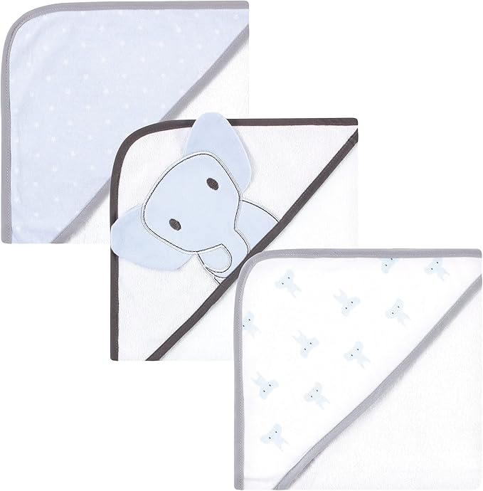 Hudson Baby Unisex Baby Cotton Rich Hooded Towels, Blue Elephant, One Size
