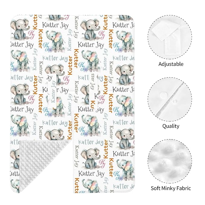 Personalized Winter Carseat Cover for Baby Custom Name Car Seat Canopy for Newborn Baby Boys Girls 2 in 1 Mom Nursing Breastfeeding Covers Elephant Minky Baby Carrier Stroller Covers