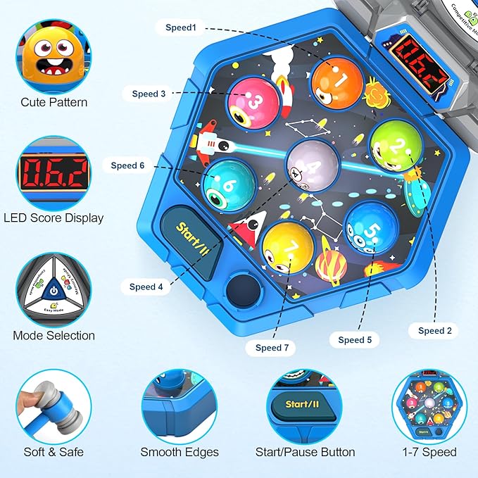 Whack Game Mole for Toddlers, Toys for 3 4 5 6 7+ Year Old Boys Girls,Pounding Toys for Age 3-8, Birthday Gift for 3-12 Year Old Boys Girls, Interactive Educational Toys with 3 Modes,1-3 Player