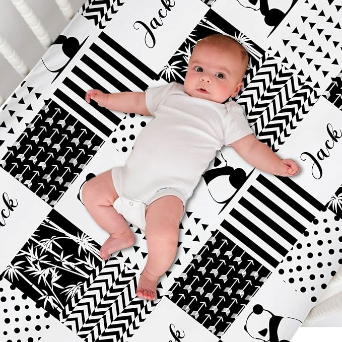 Personalized Pack and Play Sheets with Name, Custom Name Baby Mini Crib Sheets for Baby Boys Girls, Name Pack n Play, Fitted Sheet with Name, Soft and Breathable Material (Cute Panda)