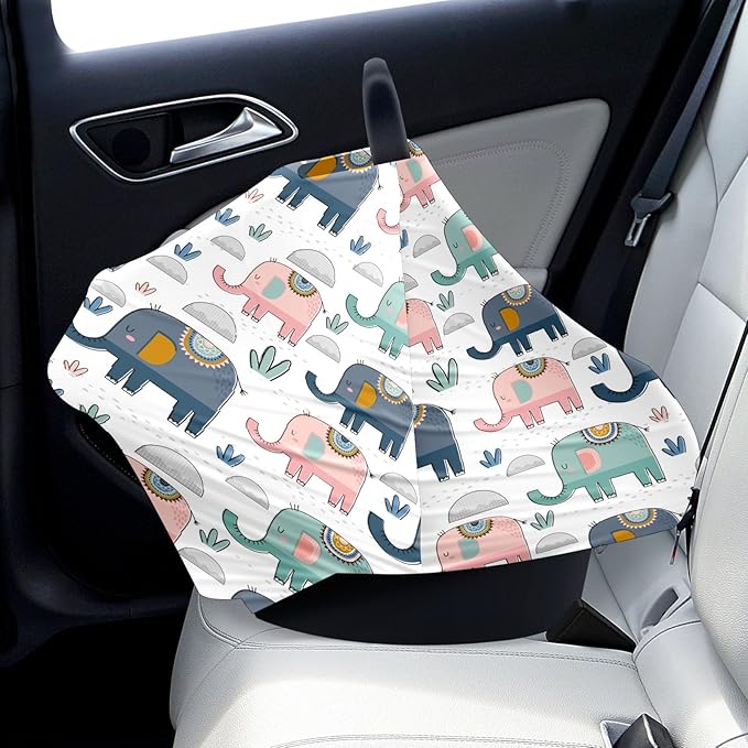 Baby Car Seat Stroller Covers Cute Elephants Nursing Cover Breastfeeding Scarf Soft Breathable Stretchy Coverage Carseat Canopy Cover for Boys and Girls Soft Breathable Multi Use