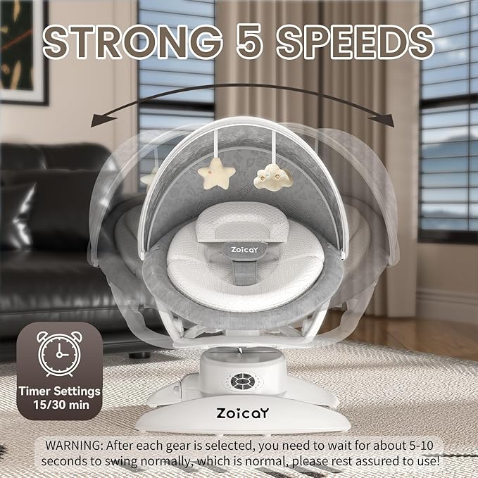 3-in-1 Baby Swing for Infants with Motion Detection, Infant Swing with 5 Speeds & 3 Swing Modes, 12 Lullabies, Electric Swing for Baby, Up to 25 lbs, White