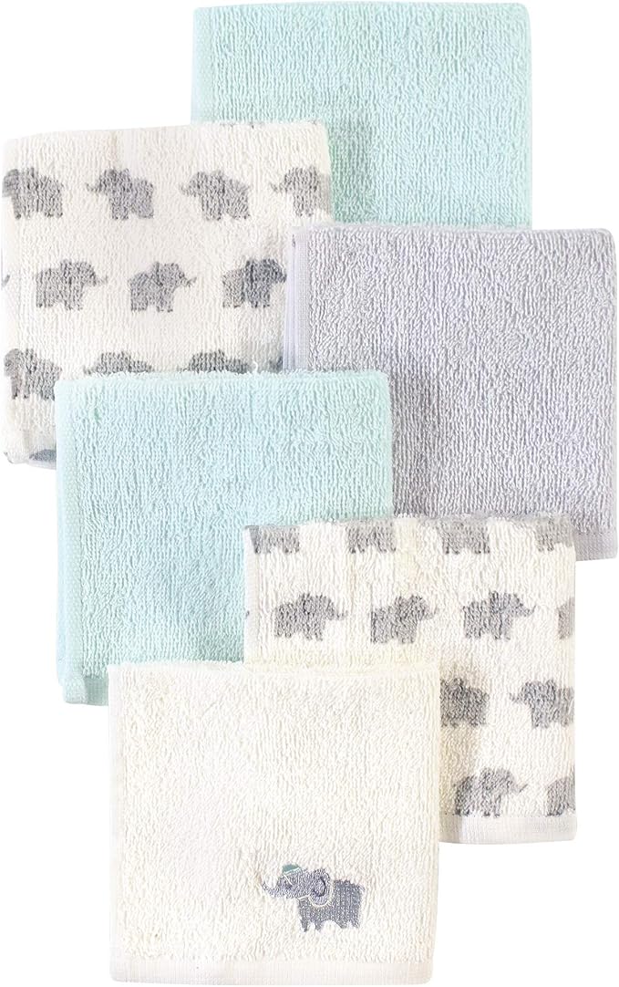 Luvable Friends Unisex Baby Super Soft Cotton Washcloths, Elephant With Hat, One Size