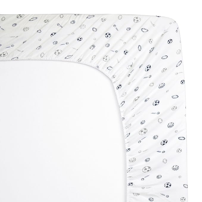 TL Care 100% Natural Cotton Fitted Pack and Play Sheet 39" x 27" - Soft & Breathable Pack N Play Sheet for Playpen, Playard & Mini Crib Mattress, Navy/Grey Sports, for Boys & Girls